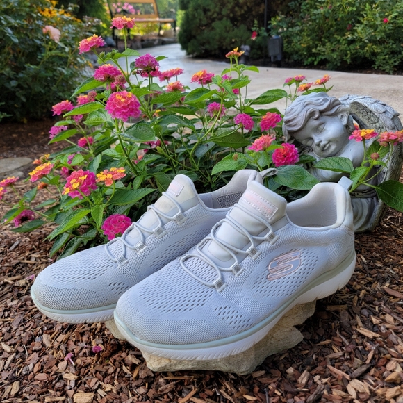 SKETCHERS ♡ Sweet Gray 'n Pink Air-Cooled Memory Foam Cord Slip On Sneakers 8 - Picture 3 of 15